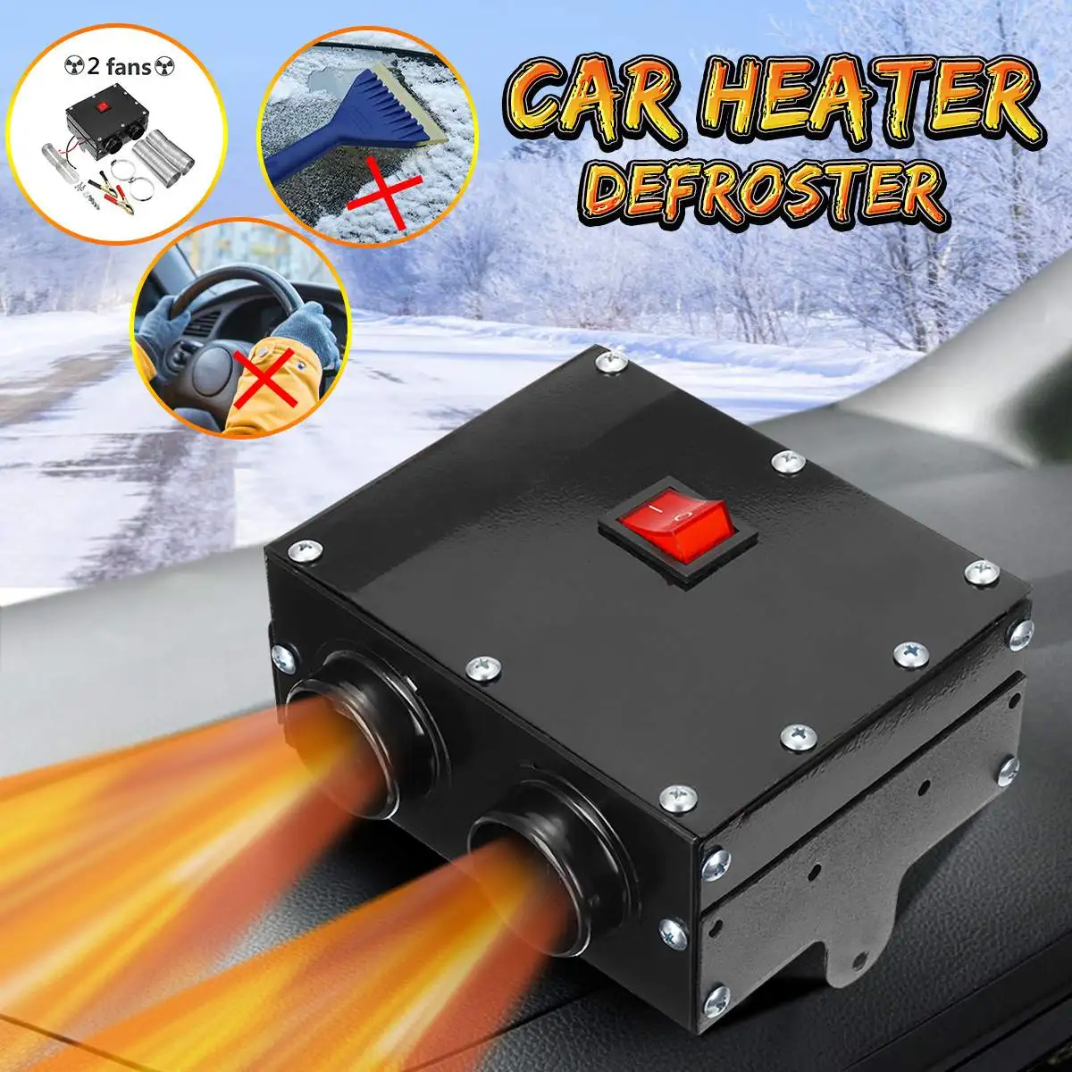 12V 600 Вт автомобильного обогревателя Вольфрам обогреватель теплый нагреватель воздуха на дизельном топливе, используется для размораживания обдува Противообледенительная, мгновенного нагрева 2 туфли с отверстиями для вентиляции и выход 2 Вентилятор охлаждения