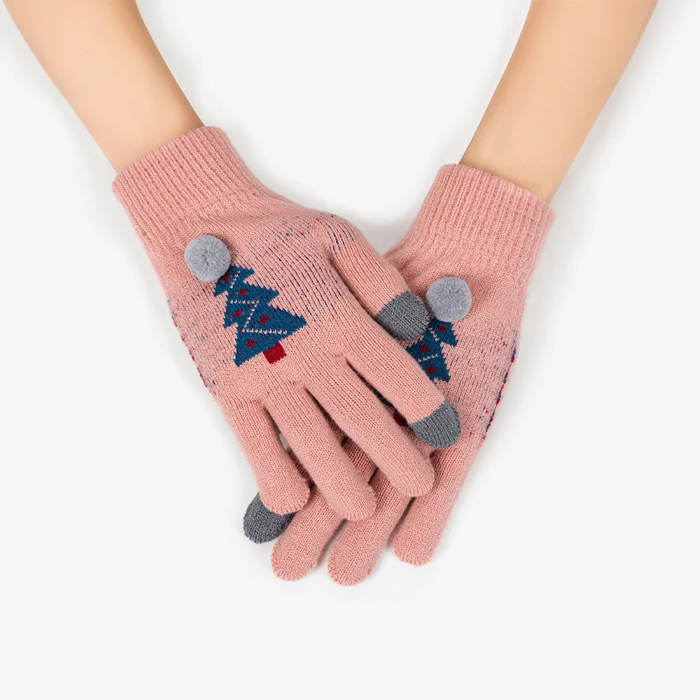 Evrfelan Трикотажные Зимние перчатки для женщин Утепленные перчатки для сенсорного экрана зимние теплые полный палец варежки Рождественский подарок для девочек