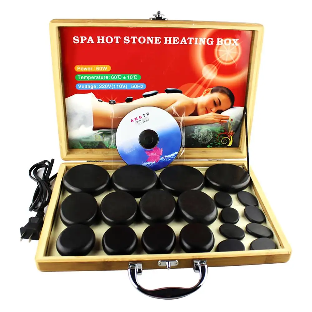 20 штук энергии камень спа горячий камень набор Bbamboo плагин нагревательный ящик нагревательный горшок эфирное масло камни для спа-массажа