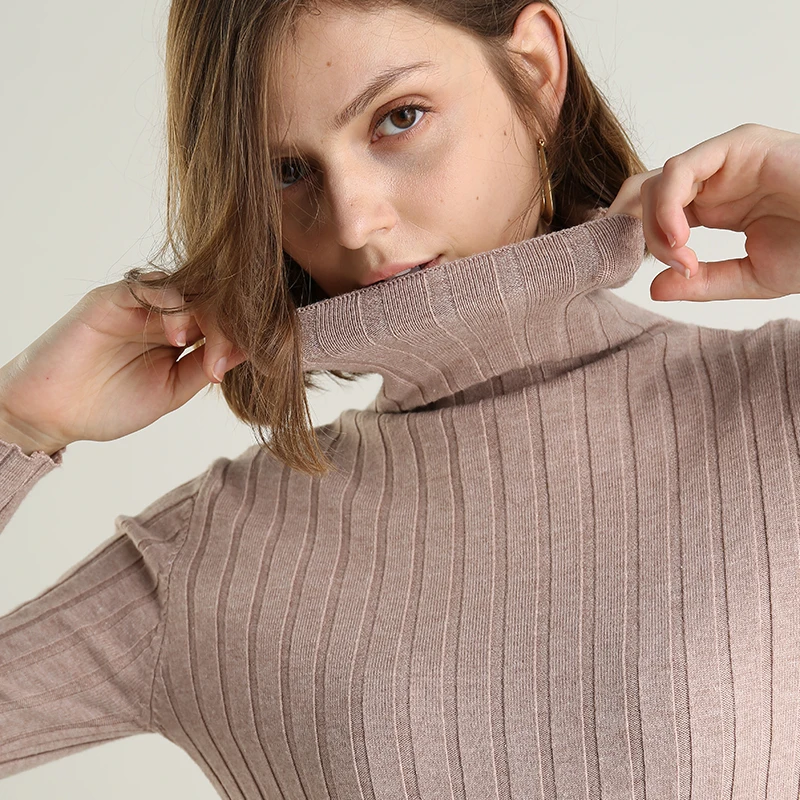 Женский жаккардовый свитер GCAROL, стрейчевый свитер в полоску с хомутом в стиле минимализма, трикотажный свитер для офиса, теплый яркий джемпер с содержанием шерсти 30% для осени и зимы - Цвет: Khaki