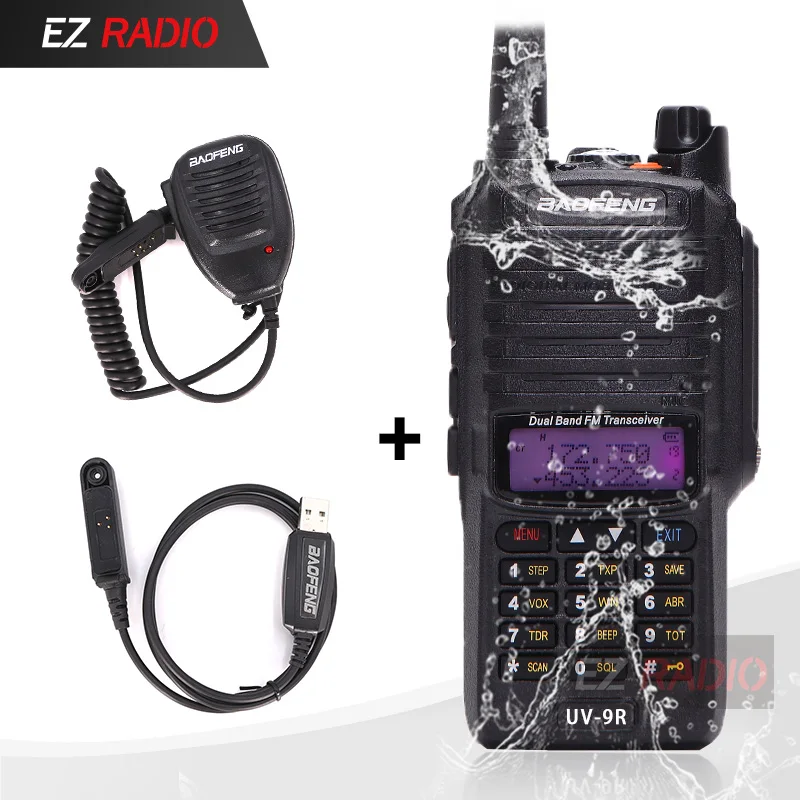 Baofeng 8 W радио UV-9R Водонепроницаемый IP67 Walkie Talkie 10 км Baofeng UV-XR GT-3WP UV-5S UV-5R WP Long Range радио для охоты - Цвет: Add MIC - Cable