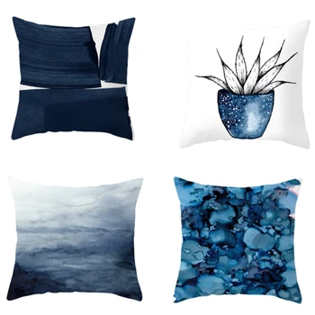

Watercolor Blue Cushion Cover Abstract Marble Geometric Pattern Sofa Pillow Cases Bedroom Home Decor 4Pcs