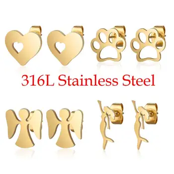 

100% 316L Stainless Steel Pet Dog Paw Heart Mermaid Stud Earring for Women Never Tarnish AAAAA Quality Stud Earrings
