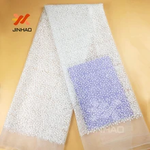 5 ярдов блесток ткань вышивки оптом белый молочный шелк блесток свадебные ткани африканские женские блесток кружева ткани для платьев