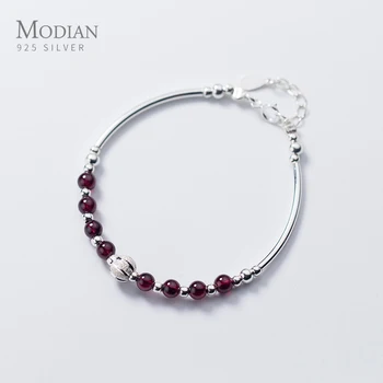 

Modian Natural Garnet Little Balls Sterling Silver 925 Bracelet for Women Link Chain Bracelet Ethnic Style Original Fine Jewelry