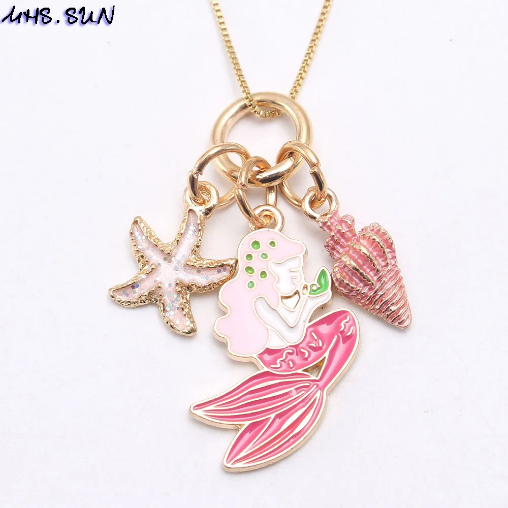 MHS.SUN fashion cartoon diy kids chain necklace girls lovely mermaid pendant necklace for kids best friend gift starfish jewelry