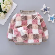 Зимний клетчатый пуловер с длинными рукавами для маленьких девочек; толстовки с капюшоном; комплекты с сумкой; толстовки для маленьких мальчиков и девочек; пальто с капюшоном