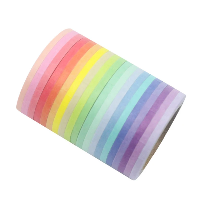 20pcs Washi 테이프 세트 무지개 장식 Washi 테이프 편지지 다채로운 5m 3/5/7.5mm 기본 일기 마스킹 테이프 접착 Washitape