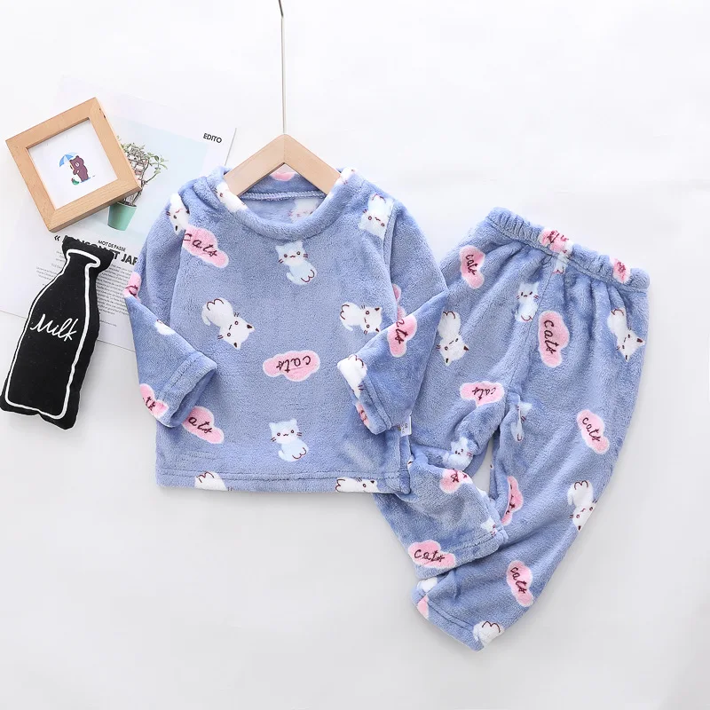 2020 Winter Kids Sleepwear Boys Clothes Flannel Cotton Homewar Sets Cute Pajamas for Girls Children Clothing Set Pyjamas Kids