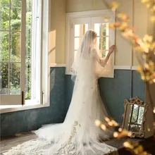 Favordear красивое Шампанское 4 м Соборная свадебная вуаль Длинная свадебная вуаль с аппликацией с румянами свадебные аксессуары