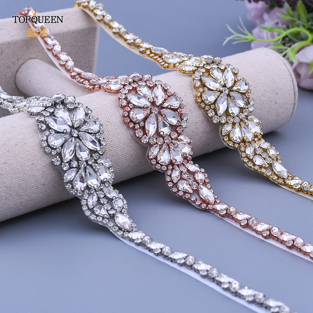 TOPQUEEN S489 Luxury Bridal Sash Belts Sparkly Belt for Dress Rhinestone Evening Dresses Strass Ribbon Waist Beads |