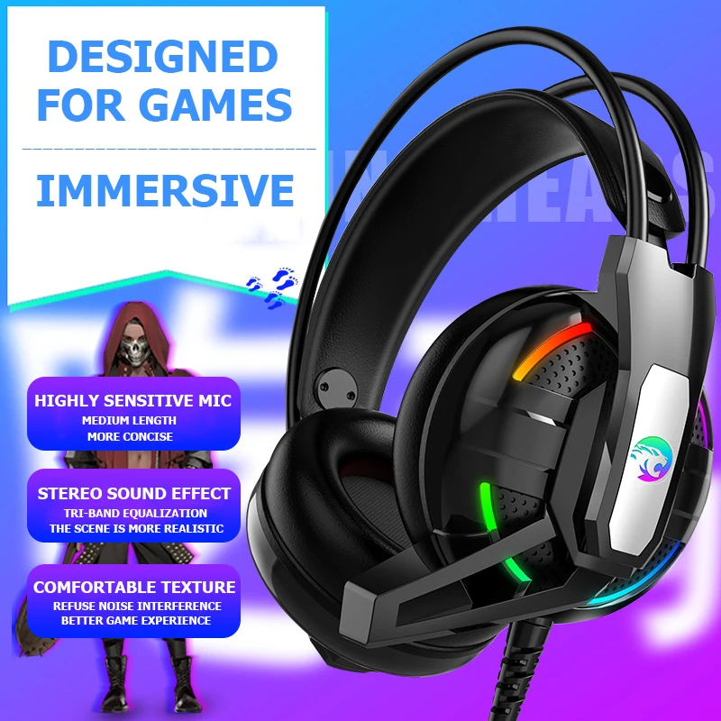 PS4 Gaming Headphones 4D Stereo RGB light Earphones Video Game Headset with Microphone for New Xbox One/Laptop/PC Tablet Gamer