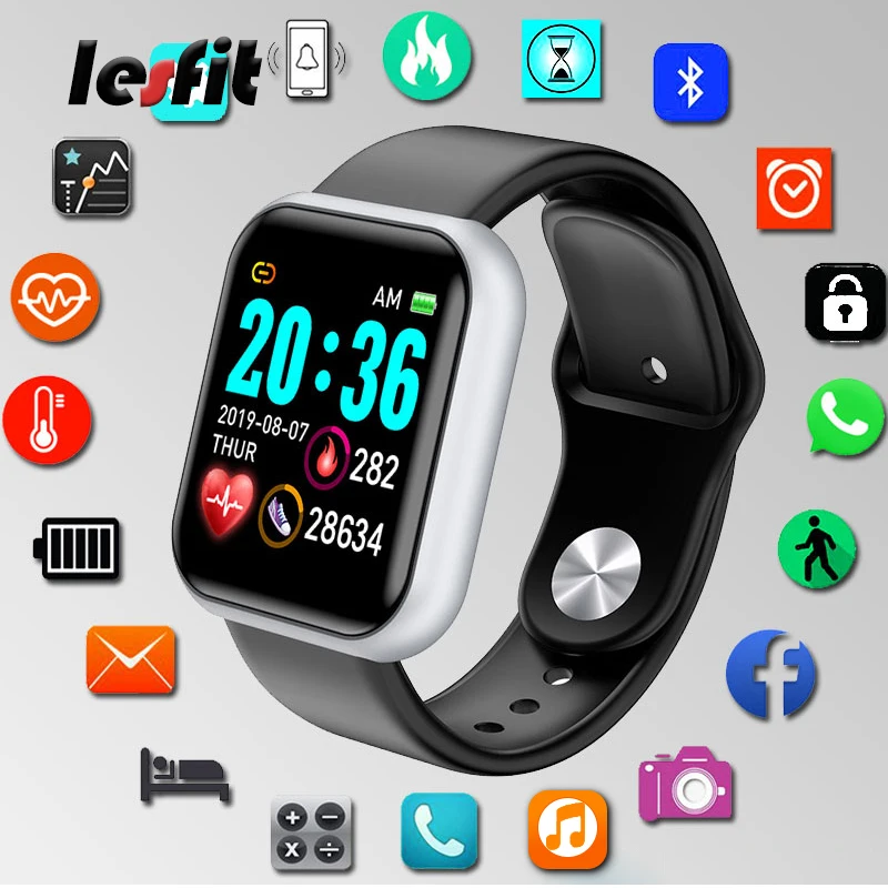Мужские умные часы Lesfit черные водонепроницаемые цифровые с поддержкой Bluetooth