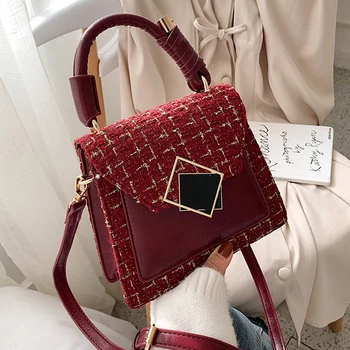 

New Solid Color Wool with Leather Crossbody Bags for Women Small Shoulder Messenger Bag Female Handbags and Purses Designer Bags