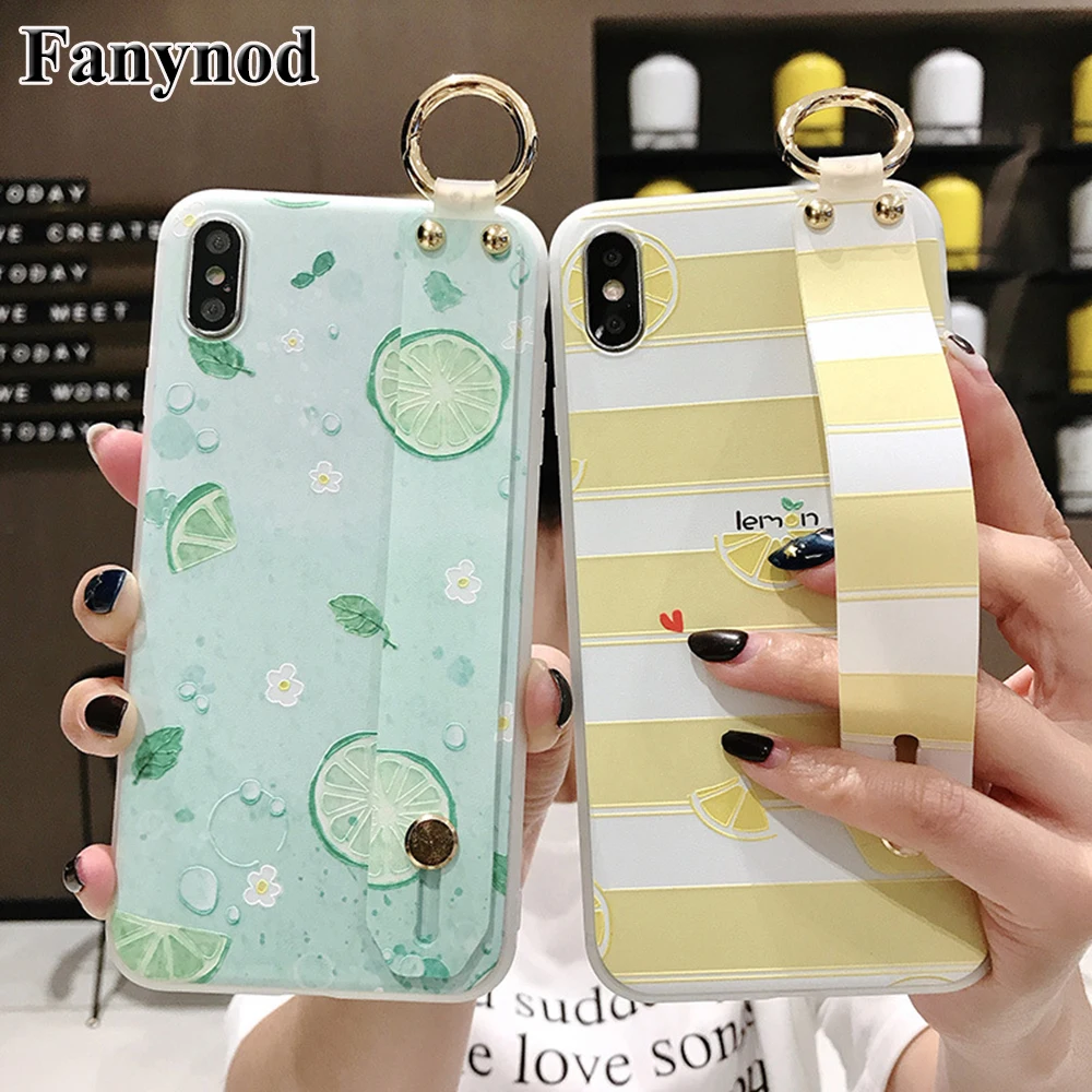 For iPhone 11 Pro Max Cases Luxury Wrist Strap Phone Cover X XR XS 8 7 6 6s Plus Flower Fruit Stripe Kickstand | Мобильные телефоны