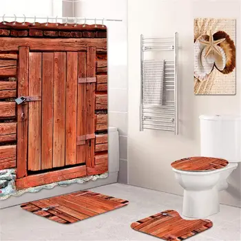 

Creative Antique Door Pattern Bathroom Shower Curtain Soft Bath Mat Contour Carpet Toilet Mat Four-Piece Home Decoration