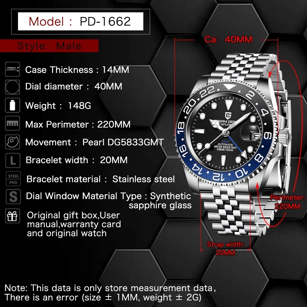 PAGANI DESIGN Men Automatic Watches Sapphire Glass 40mm Ceramic GMT Mechanical Wristwatch Top Brand Sports Waterproof Men Watch 4