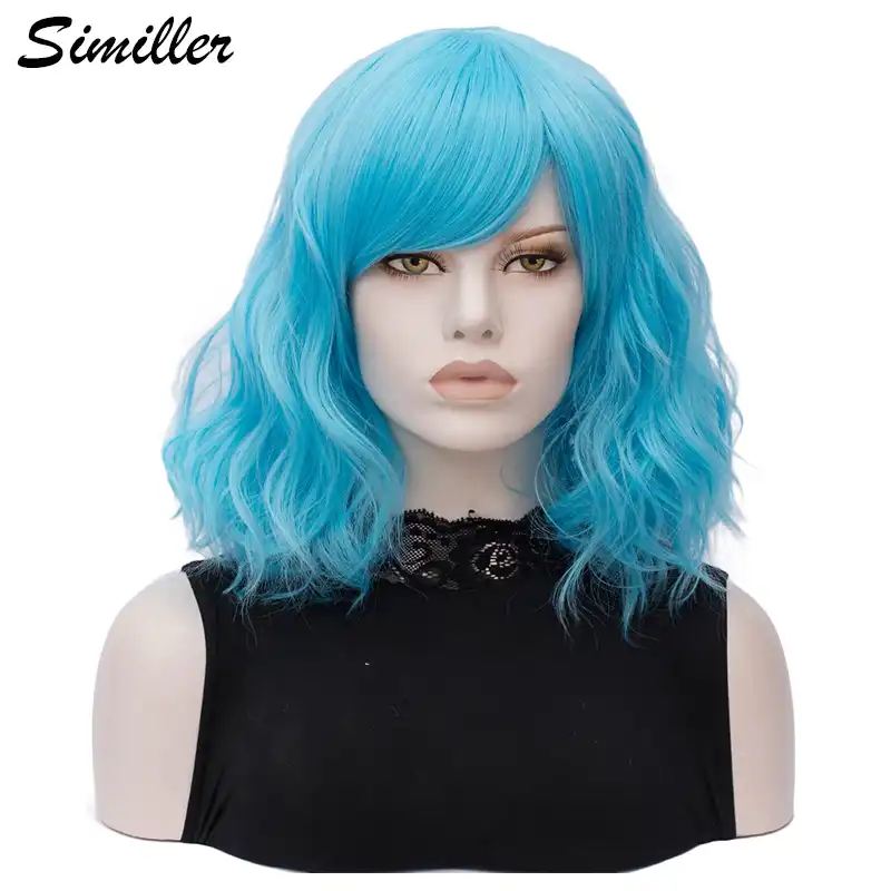 Similler De Pelo Corto Mujeres Cosplay Sintetico Pelucas Con Flequillo Resistencia Al Calor Azul Rosa Gris Negro Blanco Peluca Aliexpress