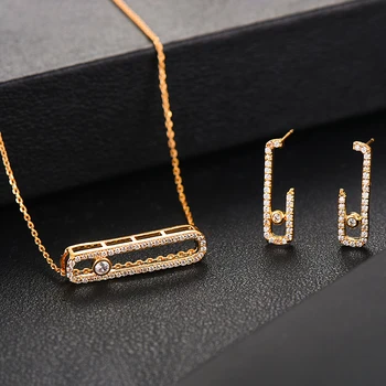 

GODKI Luxury Geometry Bar 2PCS Dubai Necklace Earring Set Cubic Zircon Jewelry Sets For Women Wedding Indian Bridal Jewelry Sets