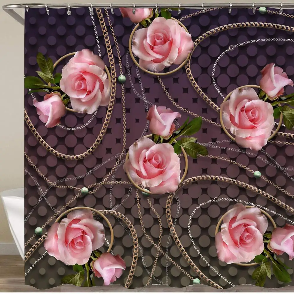 Занавеска для душа шарф с цветочным узором и цепью водонепроницаемая занавеска