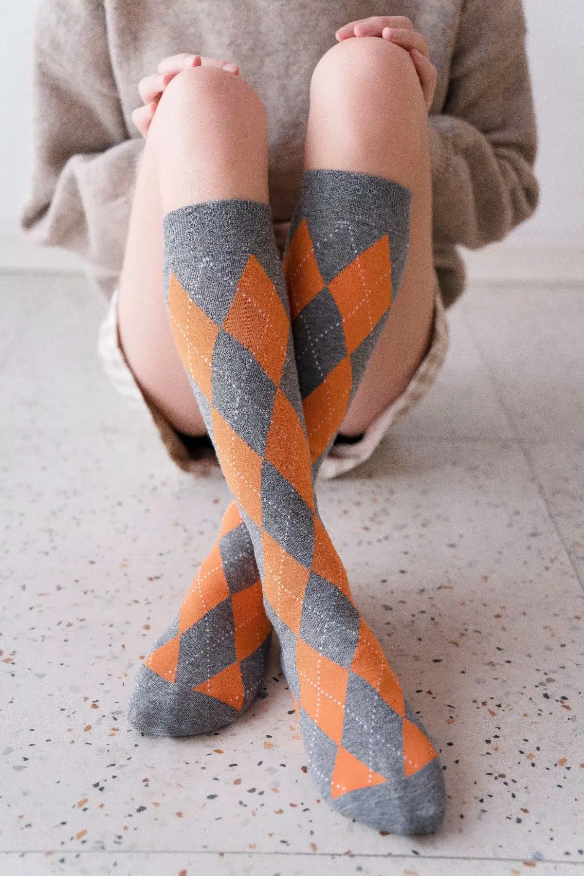 WH19 осень-зима новые стильные хлопковые носки ромб носки до колена ворс стиль трубы женские носки чулки