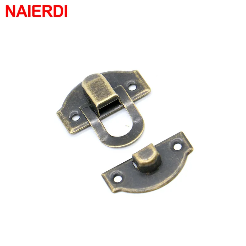 NAIERDI 5PCS Small Antique Metal Hasps Lock For Jewelry Storage Wood Box + 10PCS Antique Bronze Hinges Cabinet Mini Hinge