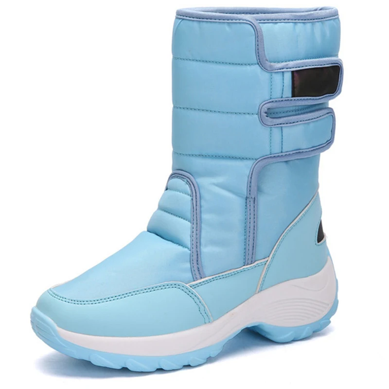 Водонепроницаемые ботинки женская зимняя обувь ботинки на платформе с толстым мехом Зимние сапоги до середины икры модная женская обувь на танкетке - Цвет: Синий