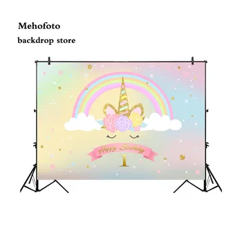 

Mehofoto 1st Birthday Theme Party Unicorn Photography Backdrops Rainbow Stars Photo Backgrounds Booth Studio Custom Props