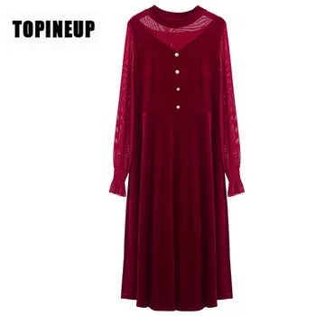 

Spring elegant Women's Crew neck Solid color Lantern sleeve Big size thin long dress