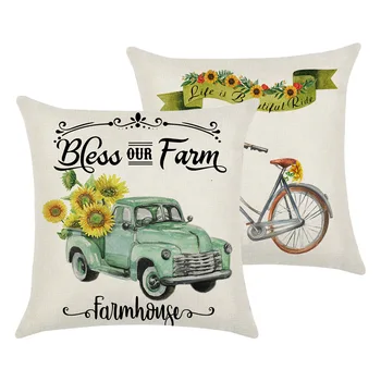 

4pcs Car Bedroom Case Home Decor Soft Vintage Truck Throw Pillow Cover Linen Square Rustic Sofa Farmhouse Sunflower Living Room
