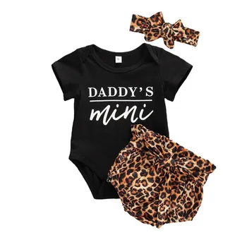 

0-24m Newborn 3pcs Set Baby Girl Romper Top Leopard Print Shorts Pants Headband 3pcs Outfits Baby Girls Clothes Ser