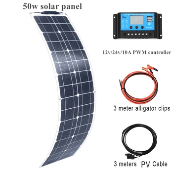 

50w Flexible ETFE Solar Panel Flexible with Solar Power Cells Backsheet 18 Insulation 12v/24v Controller for boat Car RV Camper