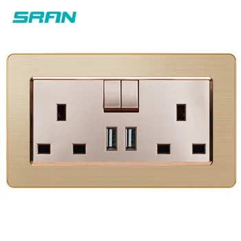 

British UK 13A Standard Wall Power Socket with USB and Light Switch Gentleman Noble Style Socket Luxury Stainless steel frame