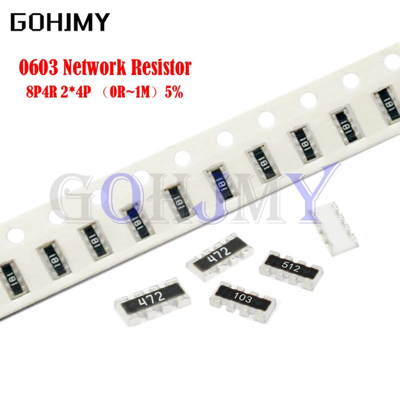 0603*4 8P4R 2*4P Network Resistor SMD Array 0-910K Ohm 100PCS metal film resistor,metal film resistors,smd resistor,smd chip resistor,network resistor array