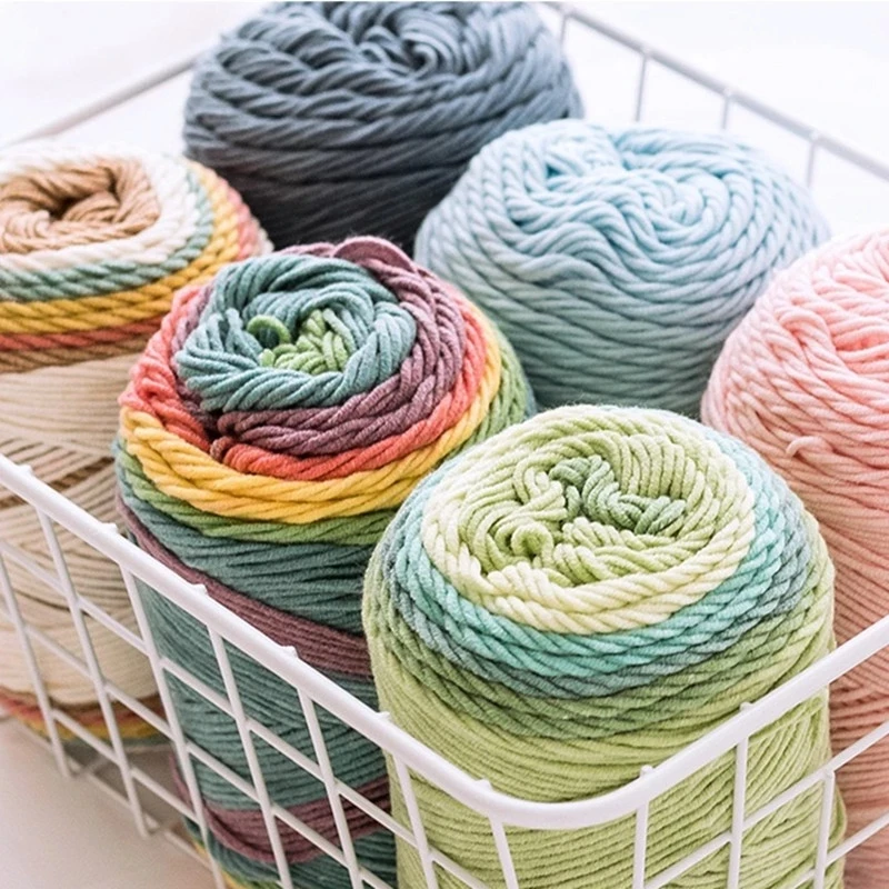 100g/ball Rainbow Cotton Yarn Segment dyeing 5 strands of Milk DIY Hand knitted Sofa cushion Pillow | Дом и сад