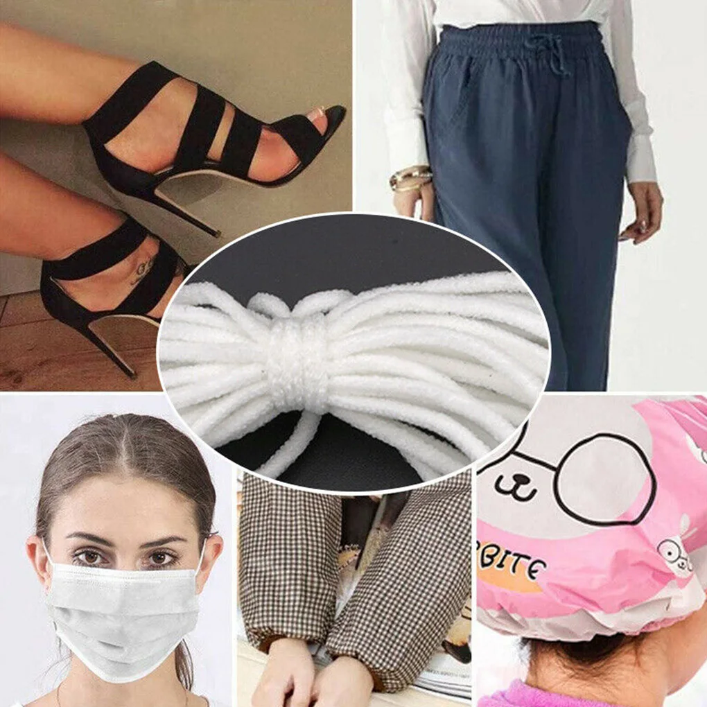 Disposable Face Mask DIY Elastic Ear Rope Belt Lace Hair Band Neckline Sleeves Elastic Cord 10/20/50m