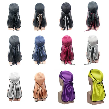 

New Patchwork Men's Durags Hip Hop Bandana Pirate Cap Du Doo Rag Silky Durag Headbands Headwear Long Tail Women Hair Accessories
