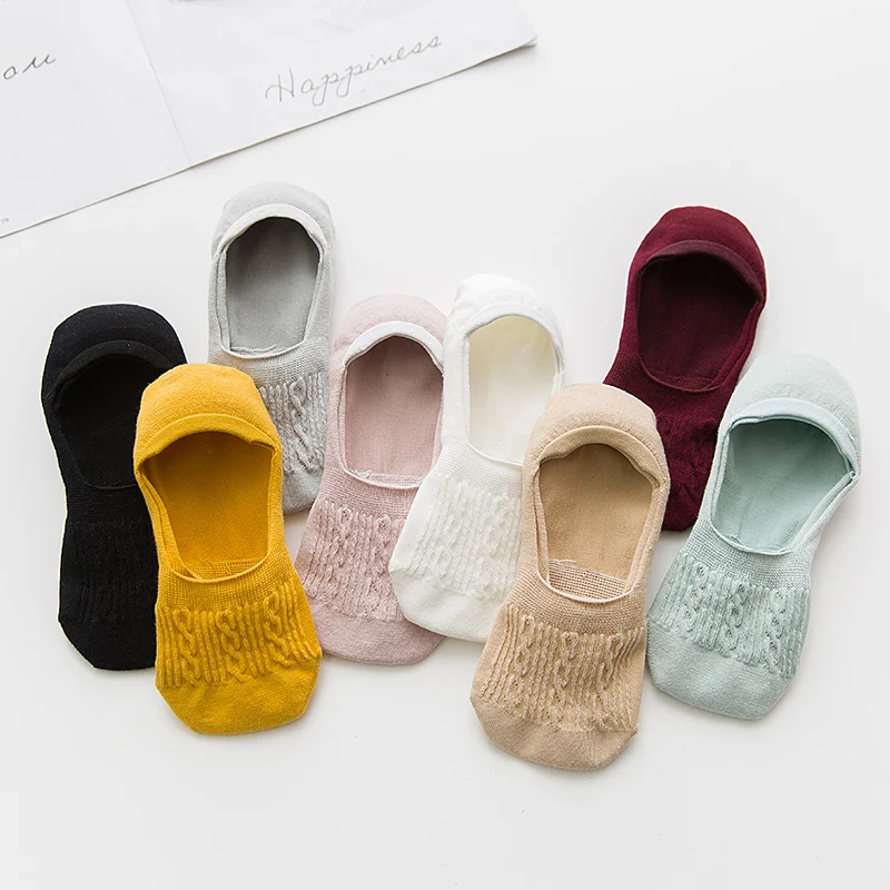 New Lady Casual Breathable Ankle Boat Socks Girls Fashion Invisible Non-slip Cotton Socks Women Low Cut Candy Color Socks 5 Pair