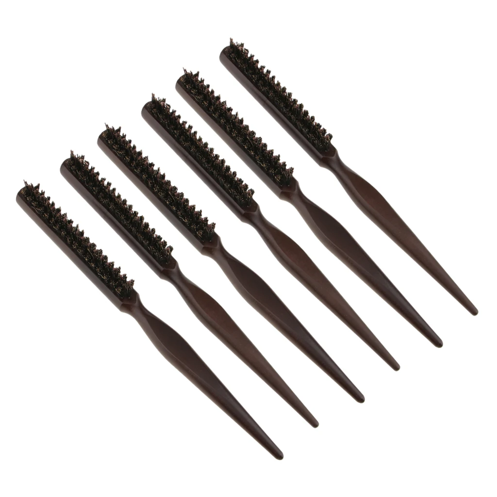 6Pcs 3 Rows Wood Natural Bristle Teasing Comb Brush Back Combing Brush 24cm