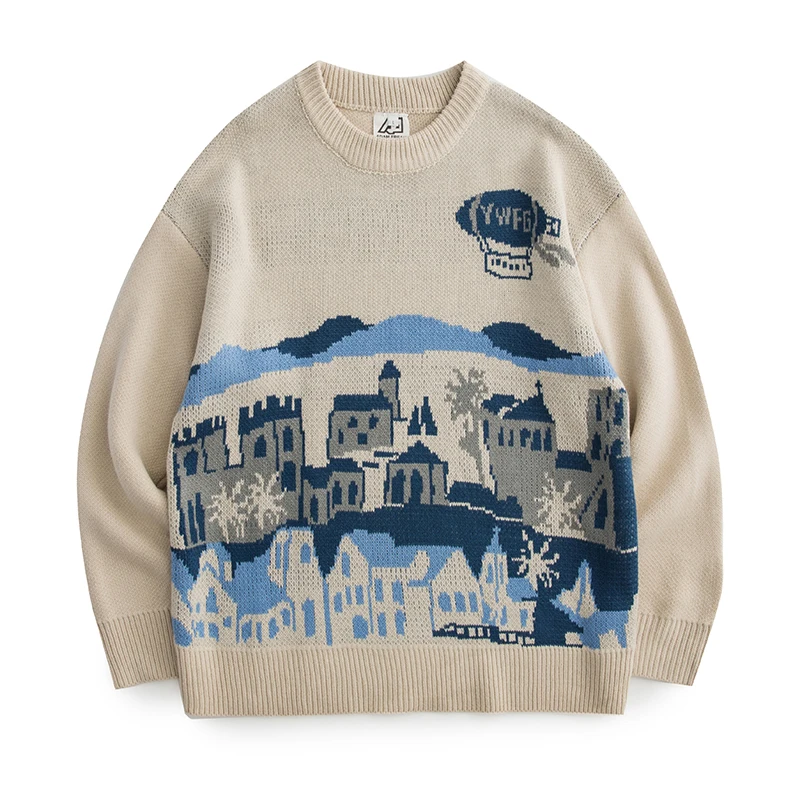 

American retro tide brand VINTAGE village pattern neutral sweater
