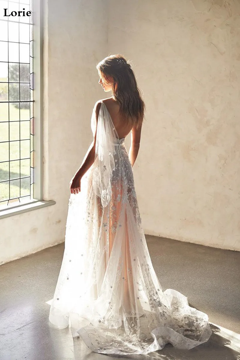 LORIE 2019 Beach Wedding Dresses A Line One Shoulder sexy Lace 3D Flowers Wedding Gowns Vestidos De Novia Boho Bride Dresses