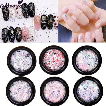 

Monja 6 Boxes/Set Nail Art Irregular Colorful Sequins Stars Moon Self-adhesive Ultra Thin DIY Glitter Flakes Manicure Decoration