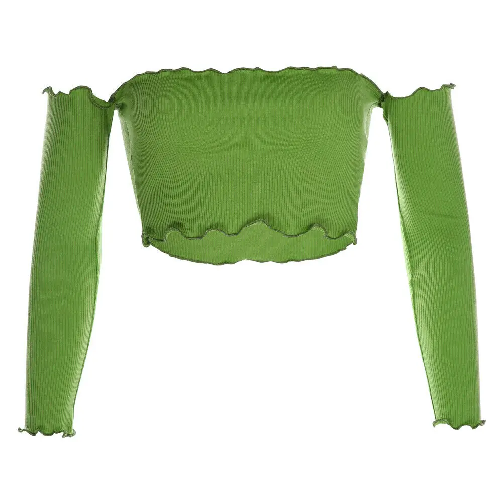 Женская футболка с открытыми плечами однотонная Повседневная длинным рукавом