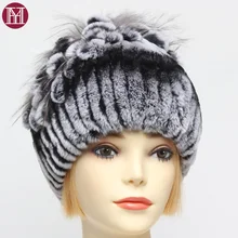 Женские меховые шапки зимние вязаные Настоящий мех кролика шапки с мехом серебристой лисы цветок шапка s бренд мода натуральная шапка из меха кролика рекс