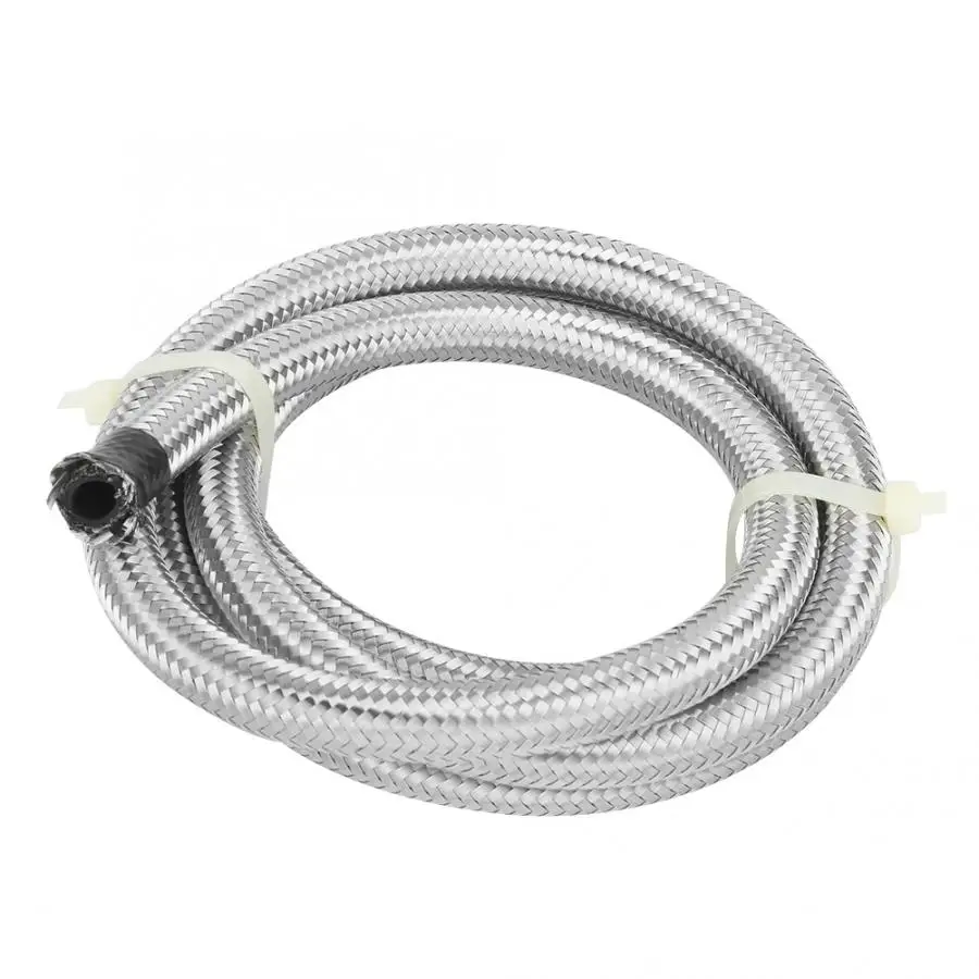 

AN6 Stainless Steel PTFE Oil Water Fuel Braided Hose Pipe 1.5Meter Silver Oil Air Line Hose Car Accessories