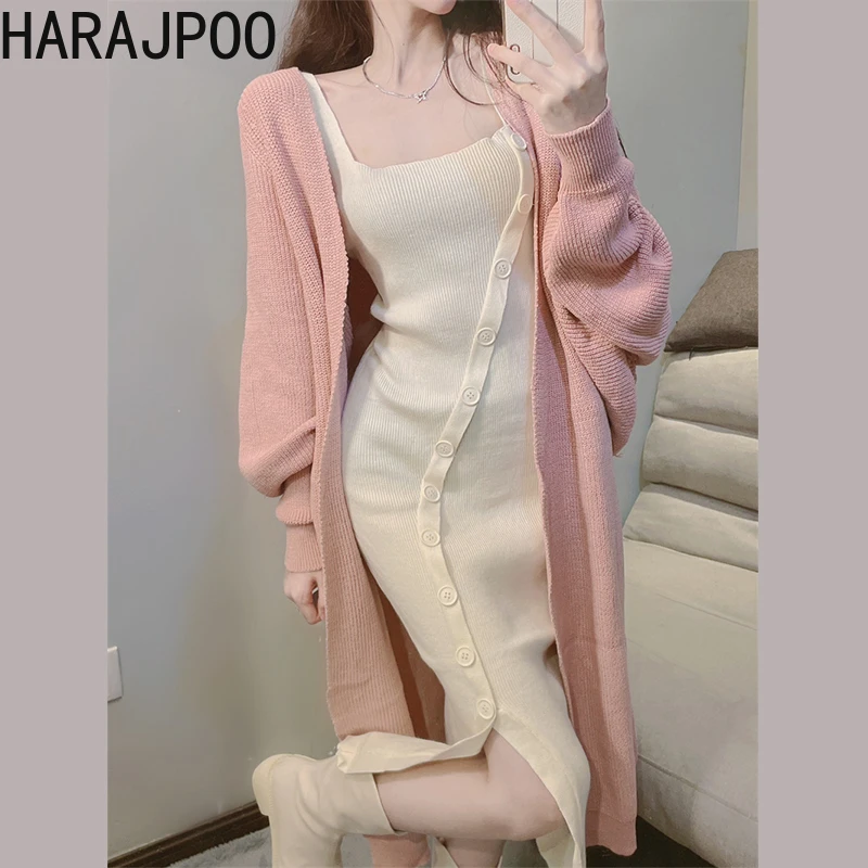 Кардиган Harajpoo Женский розовая уличная одежда вязаное платье на бретельках