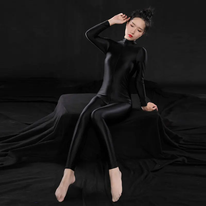 Sexy Women Full Body Bodysuit High Elasitc Clubwear Sheer Smooth Pants Oil Gloosy Sexy Tight Shaping Candy Color F37