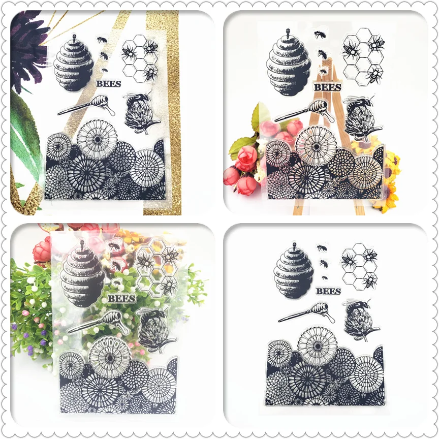 

Rubber Stamps Sunflower Honeycomb for Scrapbooking Clear Stamp New Silicone Seals Craft Stencil Album Card Make Decoration Sheet