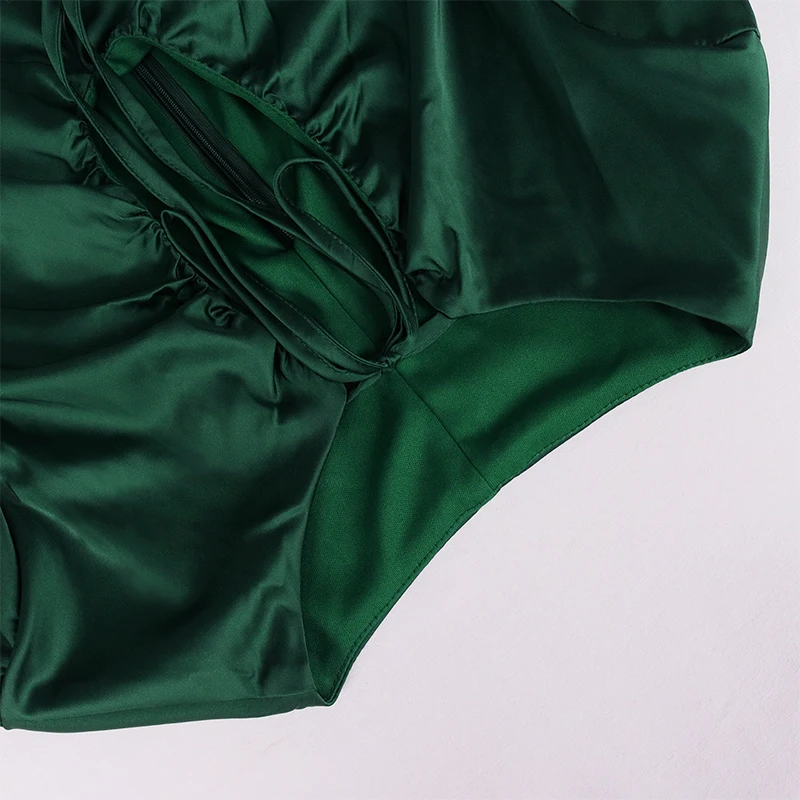 NewAsia Two Piece Skirt Set Lantern Sleeve V Neck Crop Top Ruched Midi Skirt Elastic Sexy Party Outfits For Women Matching Sets