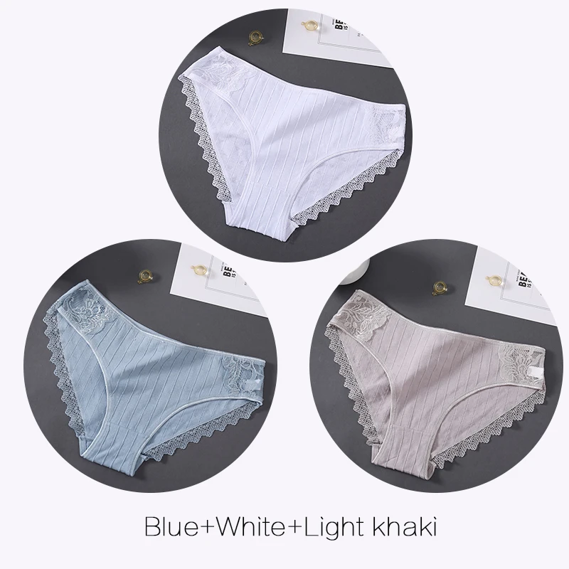 3Pcs/lot Cotton Panties Women Lace Underwear Sexy Briefs Breathable Underpants Female Intimate Solid Color Ladies Lingerie M-XL - Цвет: Set 5